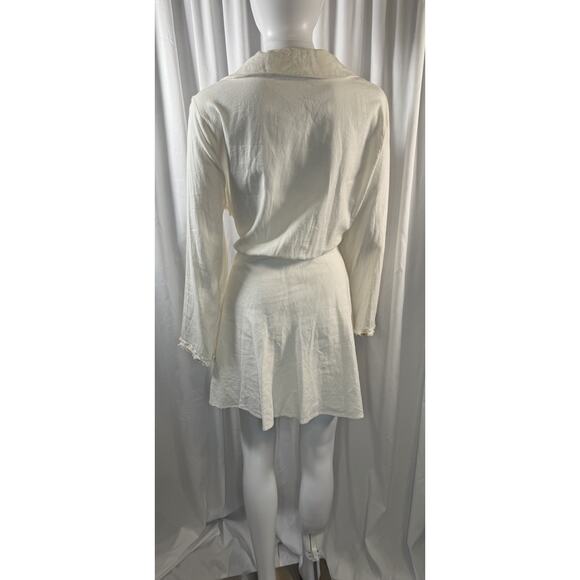 Zara Knotted Linen Blend Shell Sleeves Mini Dress, Cream, Sz: XL, 81-39 - Picture 2 of 16